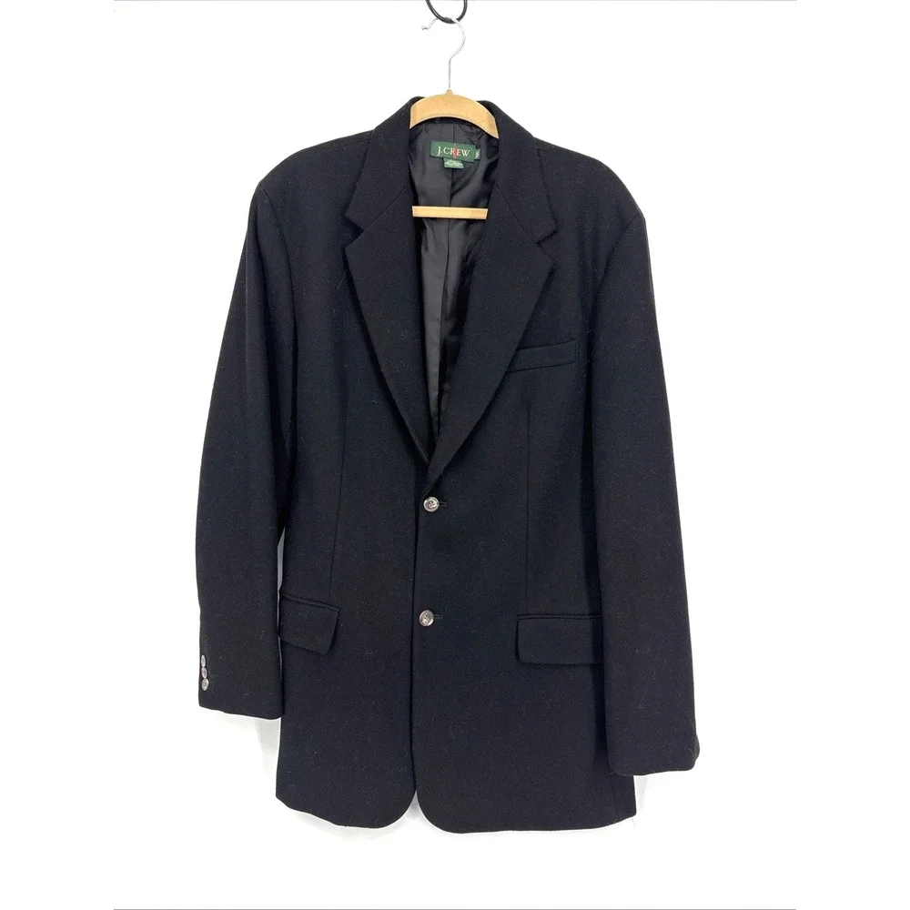 J Crew Oarsman Wool Blazer Mens 42L Black 100% Wool Two Button Jacket No Vent